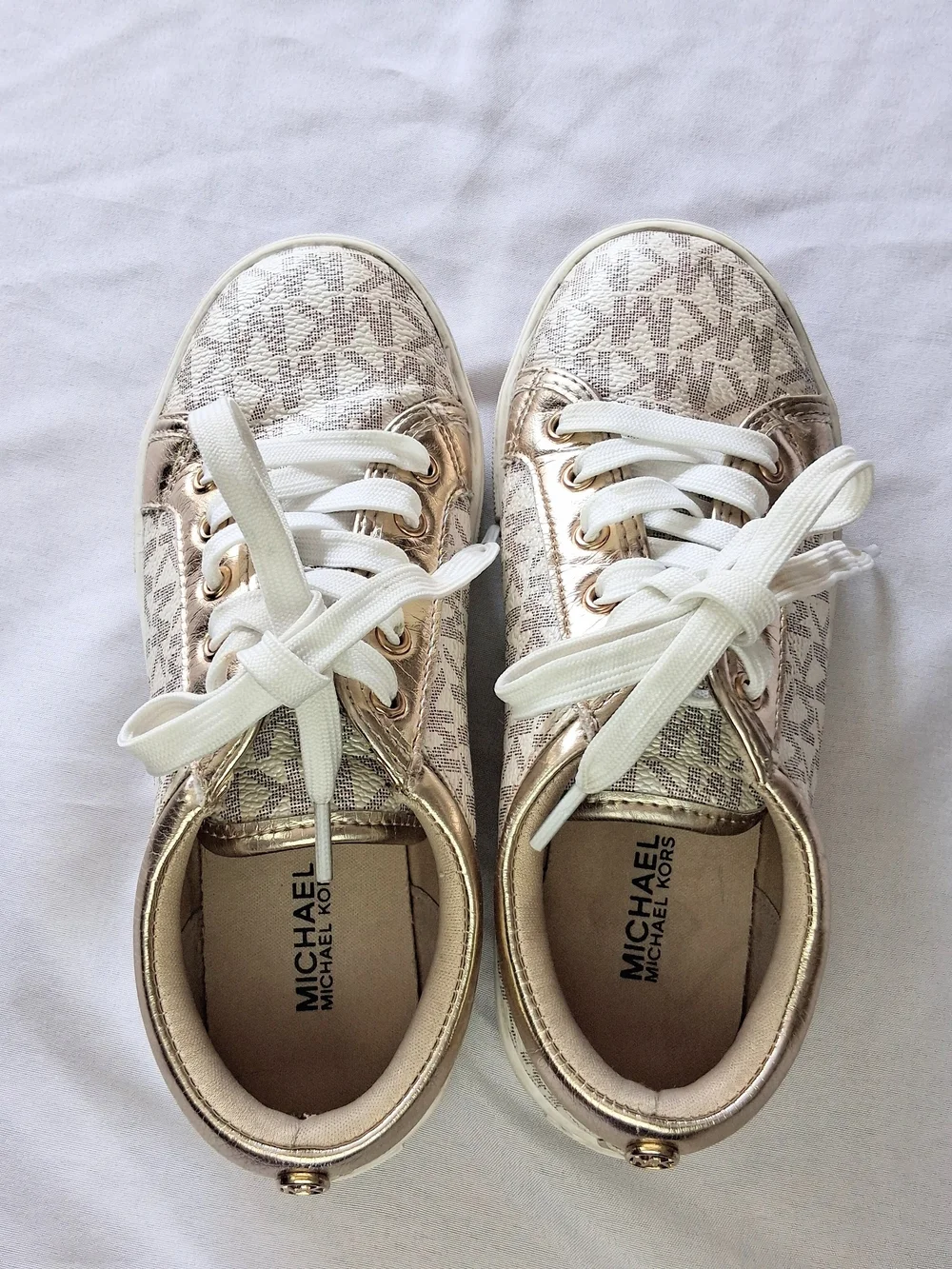 Michael Kors Kids' Gold Logo Lace-Up Sneakers Size 13